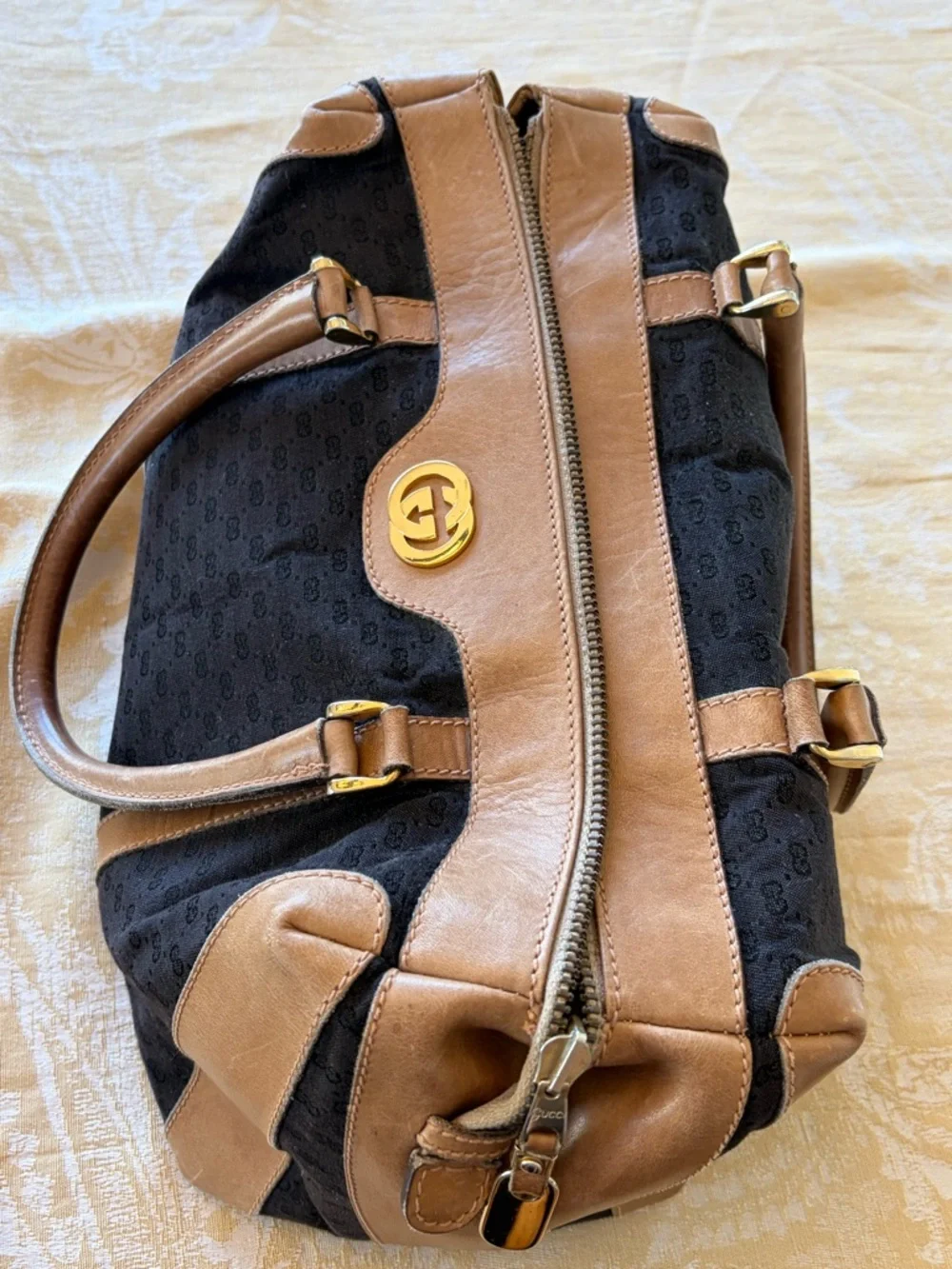 Vintage Gucci Micro GG Canvas Boston Bag Size 28 Black Tan Made in Italy - Picture 14 of 17